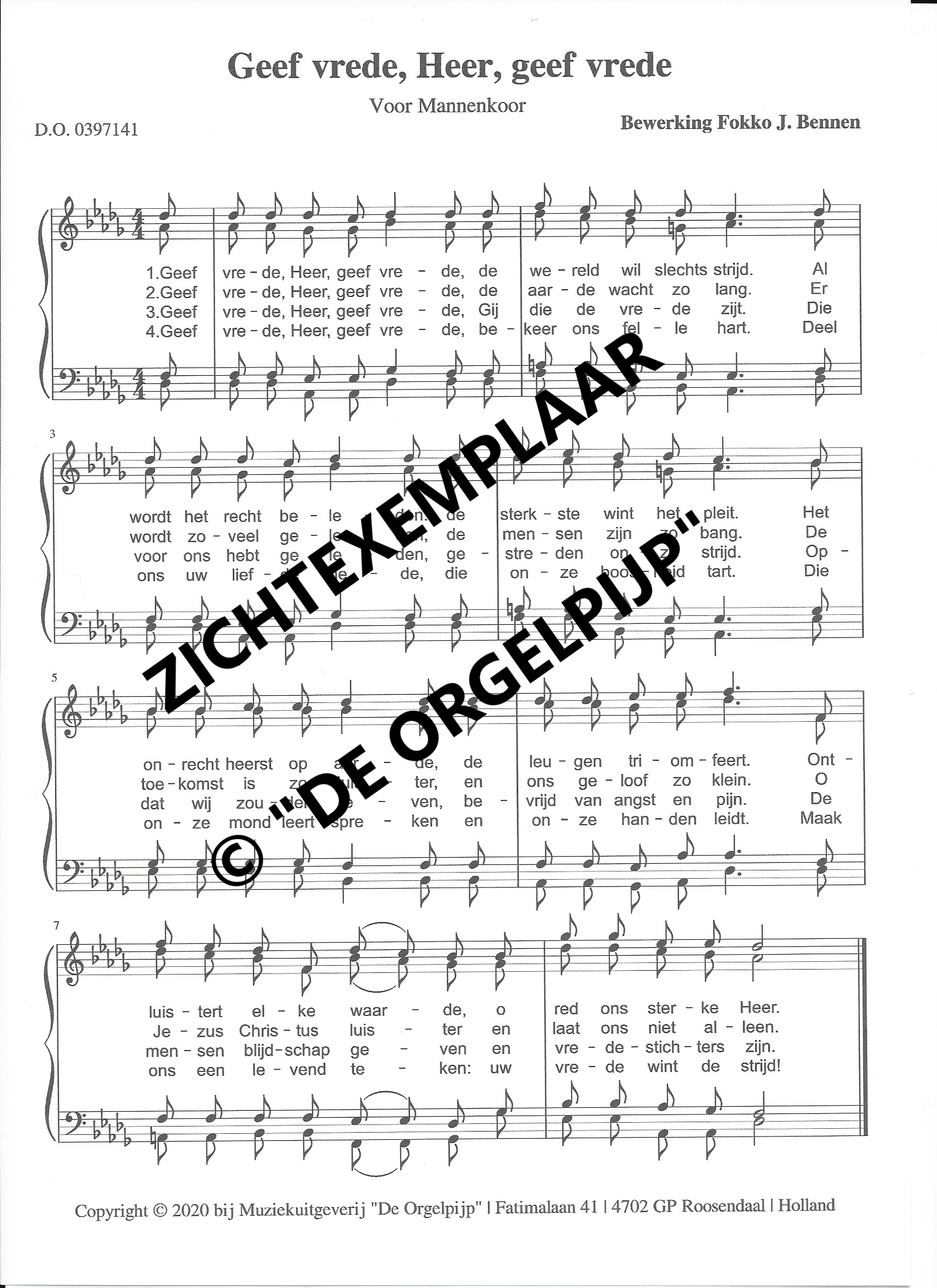 Geef Ons Vrede Tekst Fokko Bennen | Geef vrede, Heer, geef vrede (TTBB) – Orgel Center